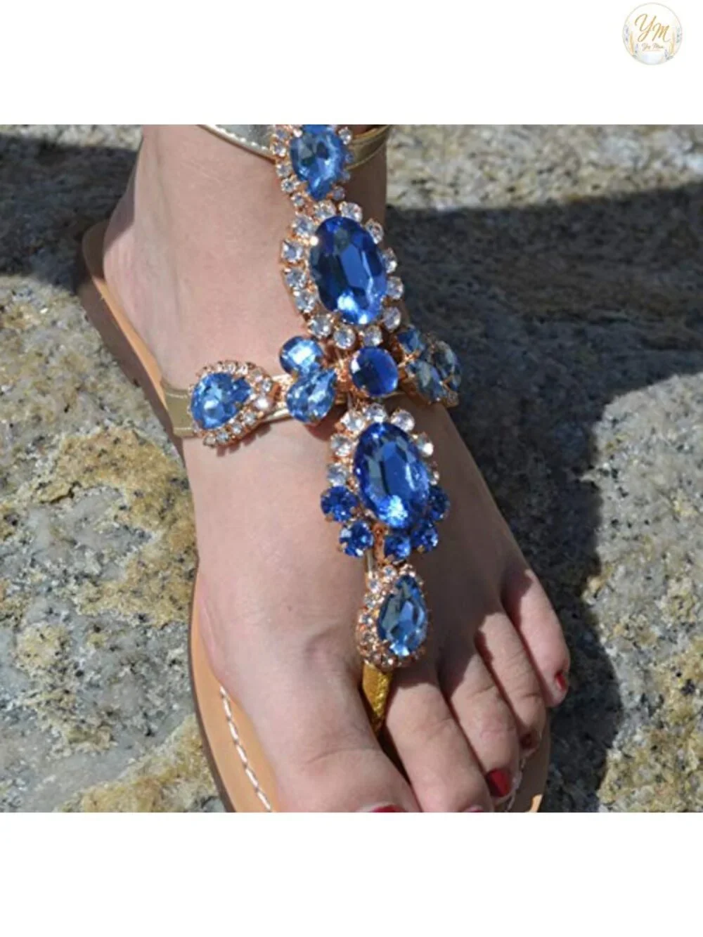 Rhinestone Gladiator Flat Sandals for Women, Sparkling Gem Bridal Bohemian